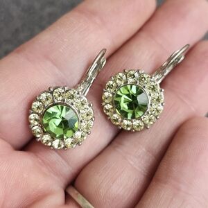 Peridot Crystal Halo Drop Earrings